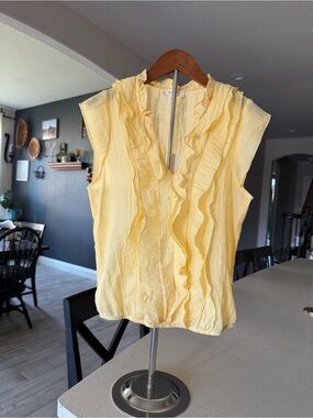 NWT Tamara H. Ruffled V Neck Sheer Feminine Yellow Top Summer Beach XS